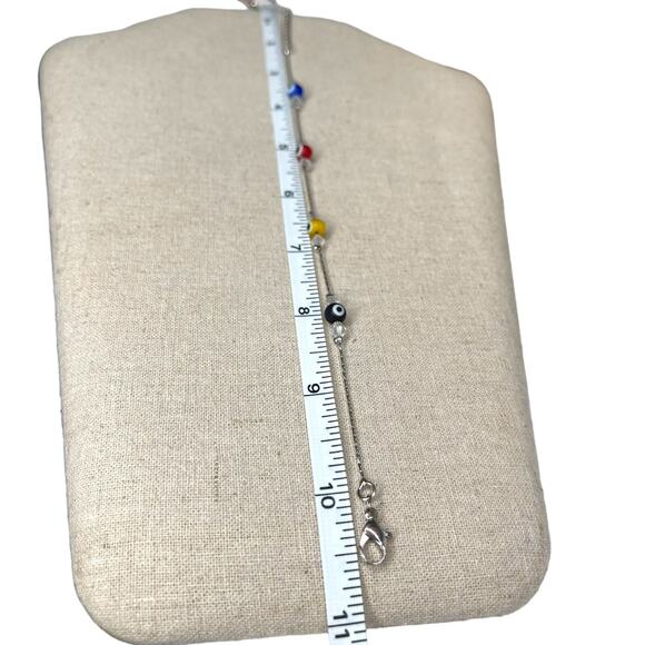 Evil Eye Anklet Silver Tone with Lobster Claw Clasp 10.5" - Picture 3 of 5